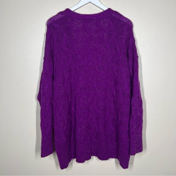Free People Womens Purple Deep Vneck Wool Alpaca Cable Knit Sweater Long Sleeve - Picture 8 of 10